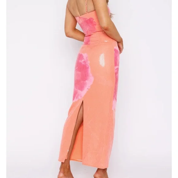 White Fox Boutique Orange and Pink Floral Sequin Maxi Dress - Picture 5 of 5